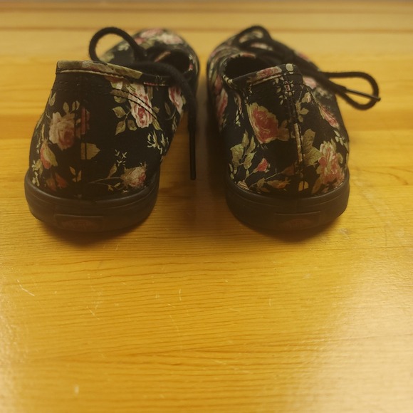 Vans Floral Print Lace Up Sneakers Women US 8 Black Pink Roses Casual Shoes - Picture 8 of 9